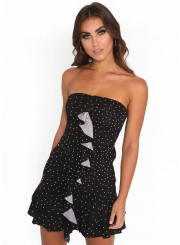 Fashion Sexy Chest Wrapped Flounced Mini Dress With Polka Dots