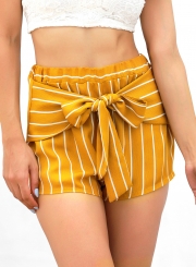 Fashion Sexy Striped Elastic Waist Women Straight Shorts With Bow