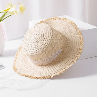 Fashion Casual Summer Wide Brim Straw Dome Sun Hat With Lace