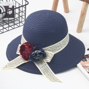 Flower Straw Floppy Foldable Rolled Up Beach Sunscreen Hat