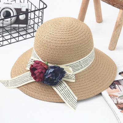 Flower Straw Floppy Foldable Rolled Up Beach Sunscreen Hat lonhooker.com