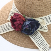 Flower Straw Floppy Foldable Rolled Up Beach Sunscreen Hat