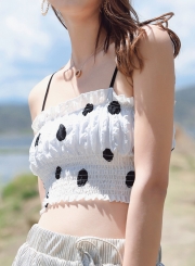 Fashion Flesh Elastic Spaghetti Strap Cropped Tank With Polka Dot