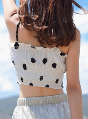 Fashion Flesh Elastic Spaghetti Strap Cropped Tank With Polka Dot