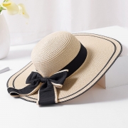 Straw Floppy Foldable Rolled Up Beach Sunscreen Hat With Big Bow