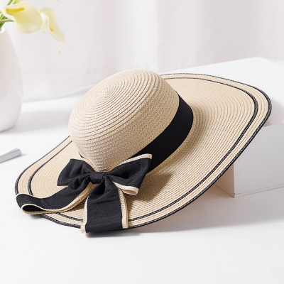 Straw Floppy Foldable Rolled Up Beach Sunscreen Hat With Big Bow lonhooker.com