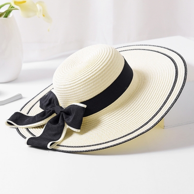 Straw Floppy Foldable Rolled Up Beach Sunscreen Hat With Big Bow lonhooker.com