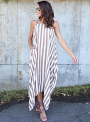 Irregular Loose Striped Spaghetti Strap Maxi Dress