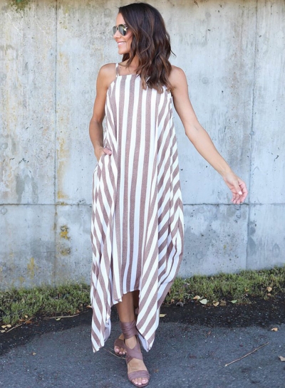 Irregular Loose Striped Spaghetti Strap Maxi Dress YOYOTSHOP.com