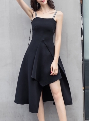 Fashion Solid Irregular Spaghetti Strap Sleeveless Backless Women Dress