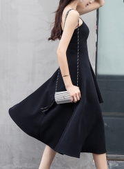 Fashion Solid Irregular Spaghetti Strap Sleeveless Backless Women Dress