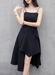 Fashion Solid Irregular Spaghetti Strap Sleeveless Backless Women Dress