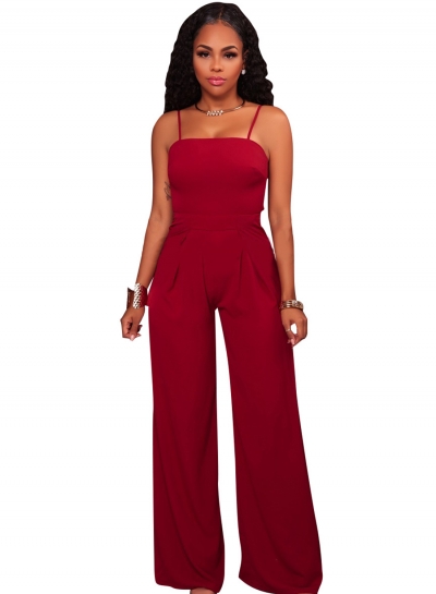 Fashion Spaghetti Strap Lace-up Sleeveless Boot Cut Jumpsuits zecalaba.com