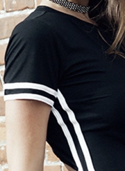 Slim Striped Color Blocked Short Sleeve Crop Waist Slit Dress