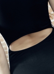 Slim Striped Color Blocked Short Sleeve Crop Waist Slit Dress