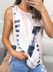 Casual Irregular Printed Sleeveless Round Neck Tank With Zip