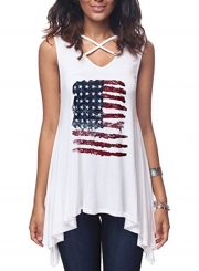 Casual Irregular Loose Sleeveless Criss Cross V Neck Tank