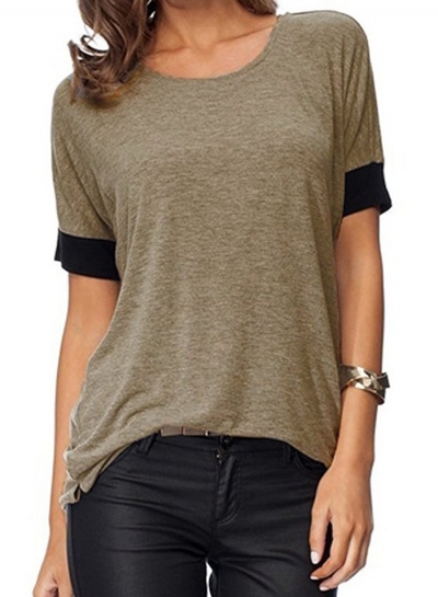 Fashion Casual Loose Spicing Round Neck Short Sleeve Women Tee Shirt zecalaba.com