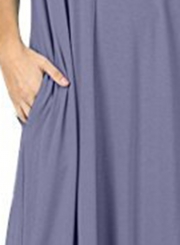 Solid Spaghetti Strap Sleeveless V Neck Maxi Dress With Pockets