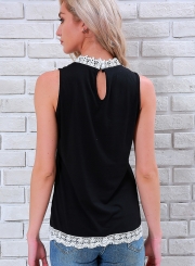 Casual Slim Lace Spicing Sleeveless Round Neck Tank