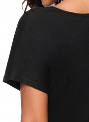 Black V-Neck Twist Ruched Basic Short Sleeve Tee