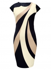 Taupe Accents Colorblock Geometric Pattern Tube Dress