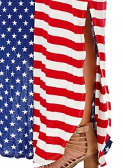 Loose The Stars and Stripes V-Neck Pocket Women Maxi Dress