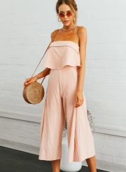 Casual Solid Off The Shoulder Backless Wide Leg Capri Jumpsuit With Zip