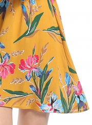 Summer Floral Printed Off The Shoulder Short Sleeve A-line Smocking Dress