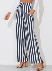 Casual Striped Straight Wide Leg Pants With Pockets