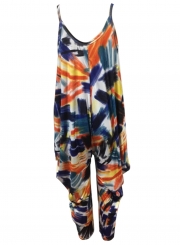 Fashion Printed Loose Ruffle Strap Sleeveless Round Neck Jumpsuit