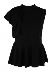 Irregular Ruffle Solid Sleeveless Mock Neck Pullover Blouse