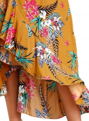 Mustard Ruffle Detail Tropical Floral Sundress