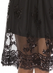 Fashion Lace Mesh Spicing Long Sleeve V Neck Dress With Sequins