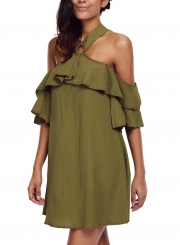 Fashion Olive Adorable Sexy O Ring Detail Ruffle Dress