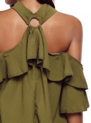 Fashion Olive Adorable Sexy O Ring Detail Ruffle Dress