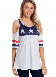 Summer Loose Short Sleeve Off The Shoulder Round Neck Tee With Stars