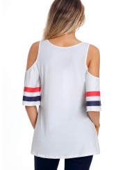 Summer Loose Short Sleeve Off The Shoulder Round Neck Tee With Stars