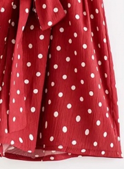 Summer Short Sleeve V Neck Backless Waist Tie Polka Dots Wide Leg Romper