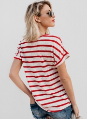 Casual Loose Striped Short Sleeve Round Neck Pullover Tee Shirt