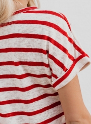 Casual Loose Striped Short Sleeve Round Neck Pullover Tee Shirt