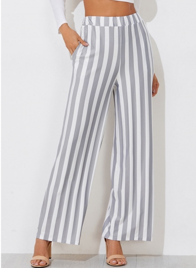 Casual Striped Straight Wide Leg Pants With Pockets zecalaba.com