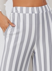 Casual Striped Straight Wide Leg Pants With Pockets