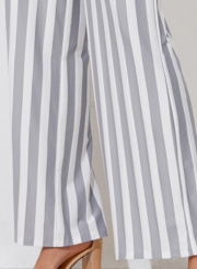 Casual Striped Straight Wide Leg Pants With Pockets