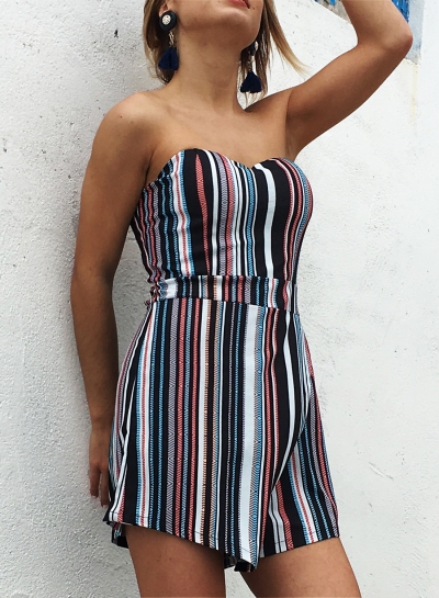 Sexy Irregular Striped Chest Wrapped High Waist Straight Romper YOYOTSHOP.com