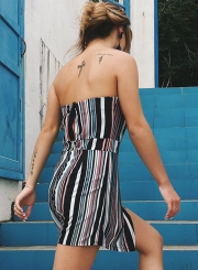 Sexy Irregular Striped Chest Wrapped High Waist Straight Romper