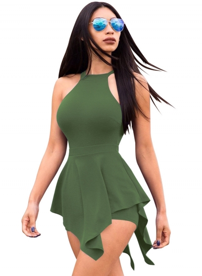 Summer Irregular Solid Slim Sleeveless Off The Shoulder Women Romper zecalaba.com