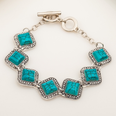 Fashion Vintage Turquoise Rhombus Alloy Bracelet