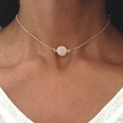 Fashion Sweet Alloy Geometric Resin Disk Collarbone Chain Necklace