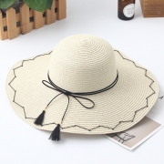 s' Fashionable Big Brim Straw Floppy Foldable Beach Hat With Bowknot